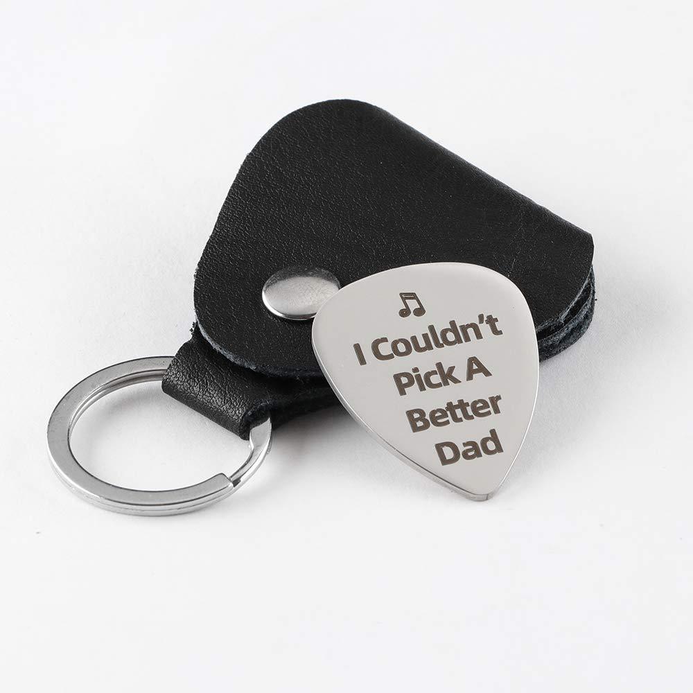 A Birthday Gift for Father’s Day, ICouldn't Pick a Better Dad Stainless Steel Guitar Pick with Leather Bag Keychain