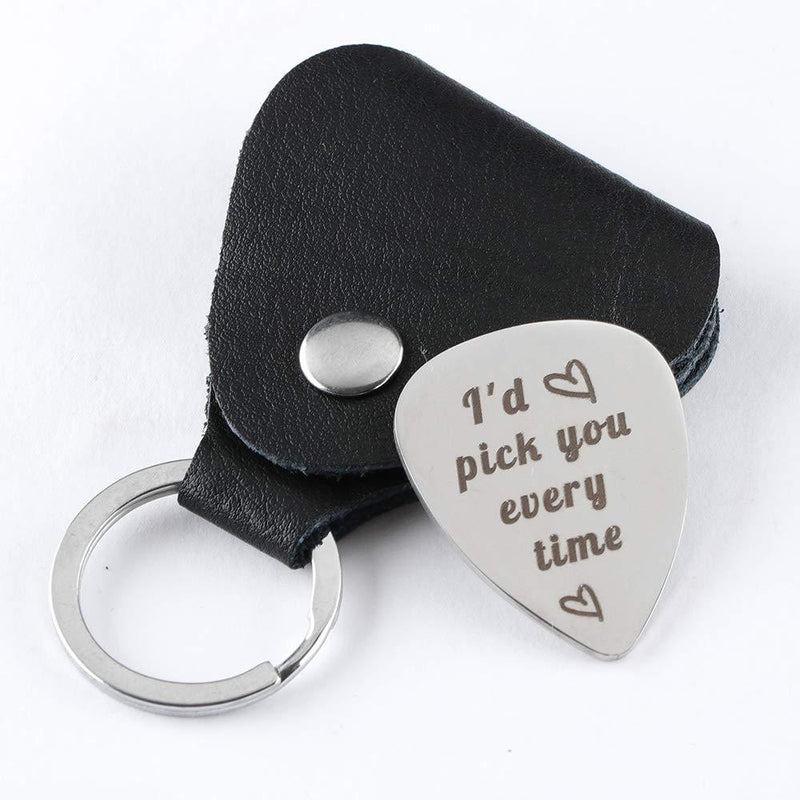 Valentine’s Day gift I Will Pick You up Every Time Guitar Pick Keychain Wedding Anniversary Gift for Musician Husband Boyfriend Fiance