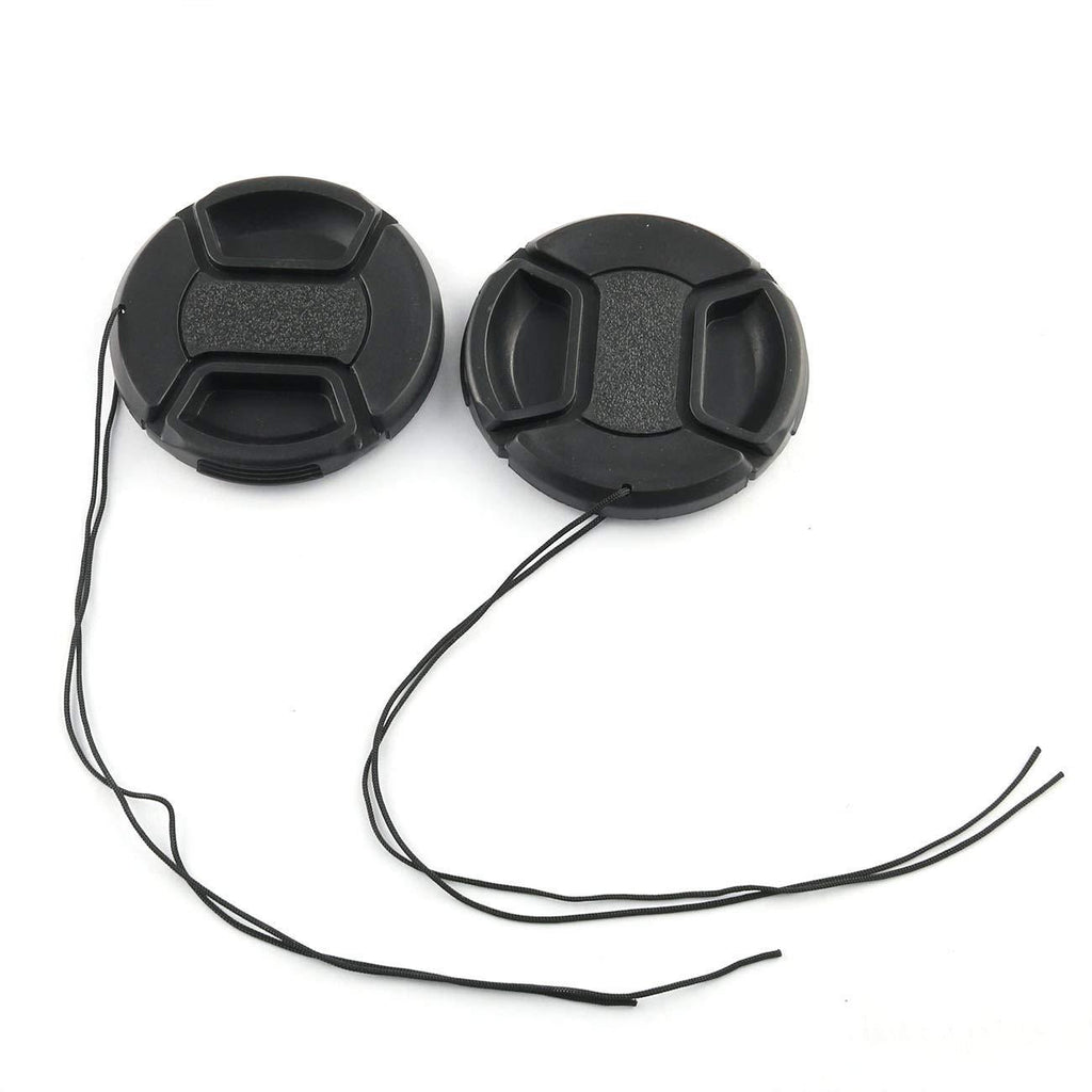 LRONG 2pcs 58mm Camera Lens Protective Cap Snap-On Center-Pinch Lens Cap with Fixing Strap