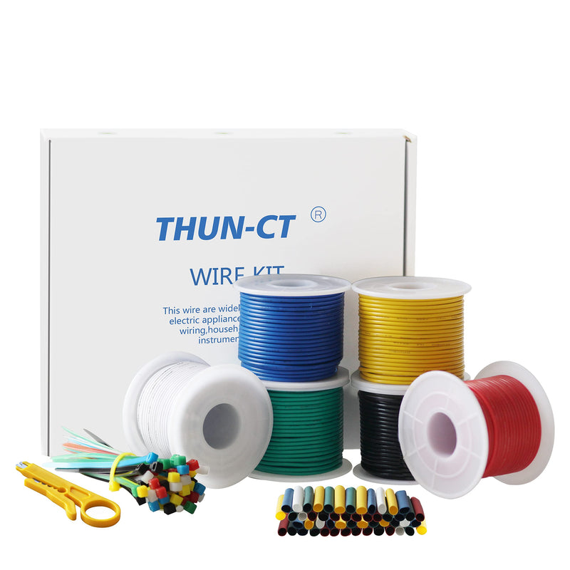 THUN-CT 22 AWG 0.35mm² Electronic Wire Kit 91.5 Meter in Total (6 Colors 50Feet/15.25Meter Each), Tinned Copper Wire Insulated Wires- 22 Gauge Stranded Hook Up Wires Kit for DIY 22 AWG 0.35mm² PVC Electronic Wire Kit