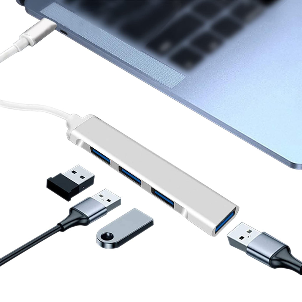 USB C to USB Hub 4 Ports Adapter Expander with USB 3.0, 3 USB 2.0 Ports - Support OTG Function - Portable Aluminum Laptop Accessories for MacBook Pro/Air, iPad Pro/Air 4, Chromebook (Silver) silver