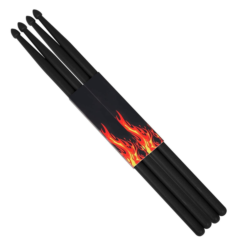 2 Pairs 5A Nylon Drumsticks for Adults Kids Light Durable Plastic Drum Sticks with Non-Slip Handles Professional Musical Instrument Percussion Accessories (Black & Black) Black & Black