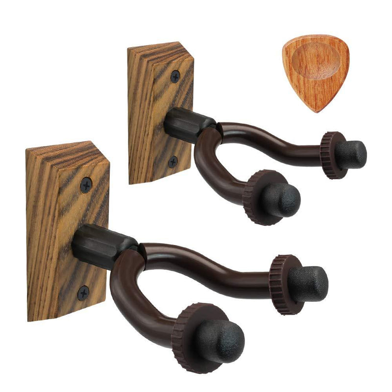 Zebra Wood Guitar Hanger 2 Pack, Guitar Hook Wall Mount Bracket Holder for Acoustic and Electric Guitars, Bass Stand (Zebra Wood) Zebra Wood