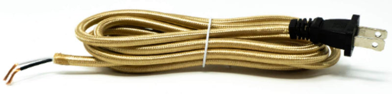 Follite Cloth Covered Round Lamp Wire with Plug 8 Feet Long…… (Gold, Single) Gold