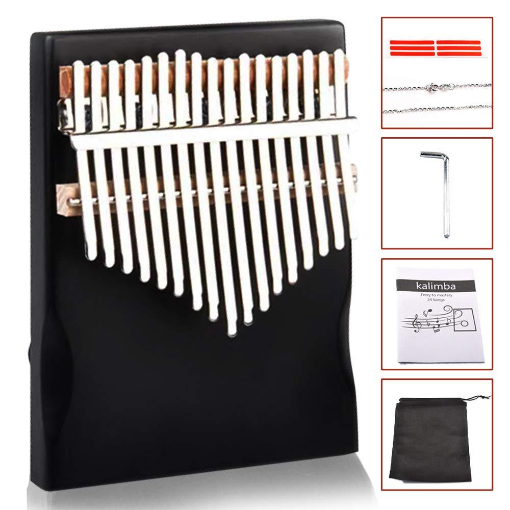 Kalimba Thumb Piano 17 Keys Black, Portable Solid Wood Finger Piano with Tuning Chain Study Instruction and Tune Hammer Newly Design Gifts for Kids and Adults Beginners