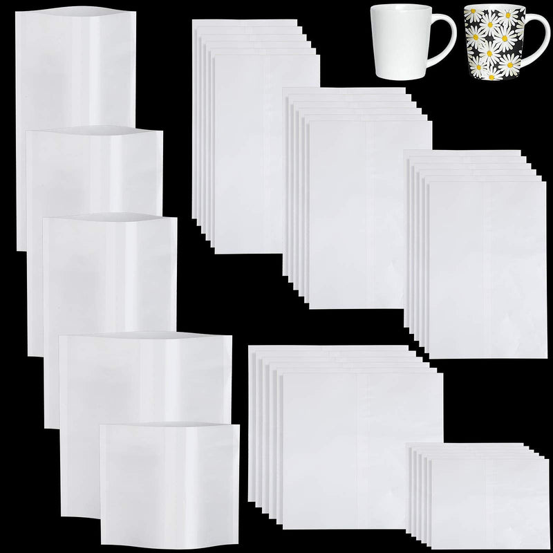 50 Pieces Sublimation Shrink Wrap Film Heat Shrink Wrap Bags White Shrink Wrap Tube for Mugs and Blanks Sublimation, 5 Different Sizes, 9 x 14 Inch, 8 x 8 Inch, 7 x 11 Inch, 5 x 10 Inch, 4 x 3 Inch