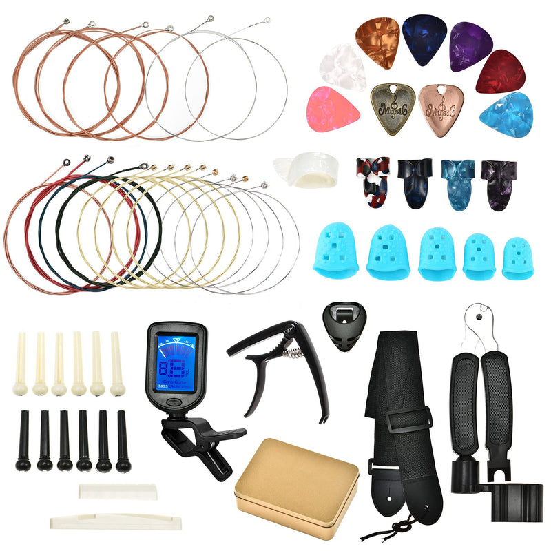 55 Pieces Acoustic Guitar Strings guitar accessories kit for beginners Include Acoustic Guitar Strings, Guitar Tuner, Capo, Picks, Guitar String Winder, Cutter, Bridge, Guitar Basic Strap