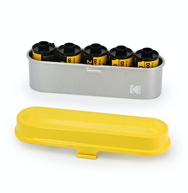 KODAK Film Case - for 5 Rolls of 35mm Films - Compact, Retro Steel Case to Sort and Safeguard Film Rolls (Yellow) (Film is not Included) Yellow