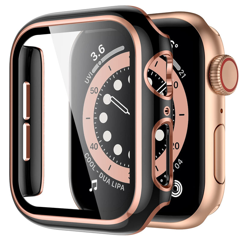 GEAK Compatible with Apple Watch Case 38mm, Full Coverage Black Bumper Protective Case Rose Gold Edge with Screen Protector for iWatch Series 3/2/1 Women Men Black/Rose Gold Black/Rosegold 38 mm