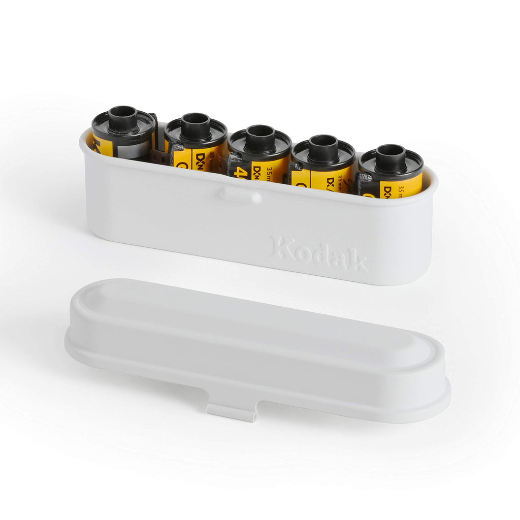 KODAK Film Case - for 5 Rolls of 35mm Films - Compact, Retro Steel Case to Sort and Safeguard Film Rolls (White) White