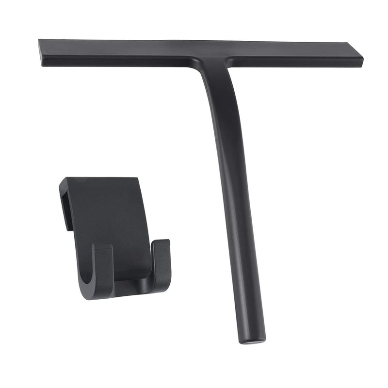 Anlynwooh Shower Squeegee,Matte Black 9-inch,Stainless Steel Core. Streak-Free Cleaning, No Squeak Noises,Silicone Rubber Squeegees for Shower Glass Door, Shower Cleaner,Glass Wiper. Black+1 Hook