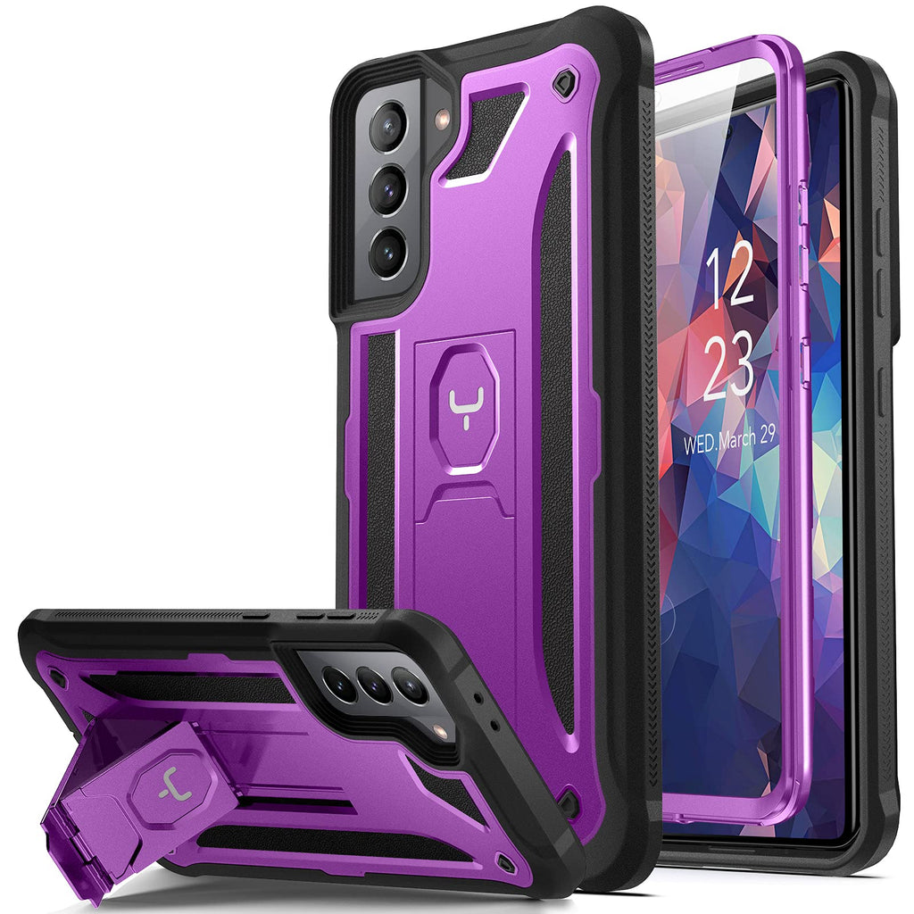 YOUMAKER Compatible with Galaxy S21 Case with Built-in Screen Protector, Kickstand Full Body Shockproof Rugged Cover for Samsung Galaxy S21 5G 6.2 inch-Purple Purple