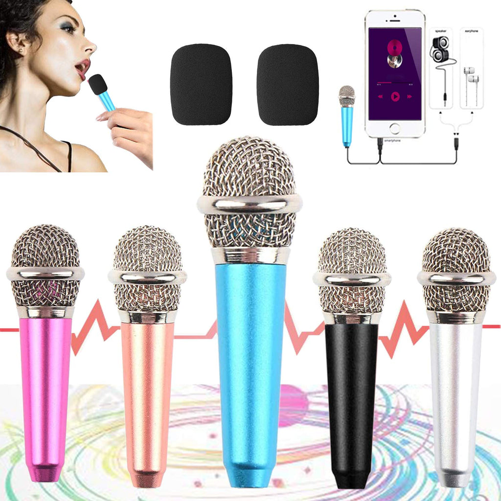 mini microphone for iphone,Tiny Microphone,Portable Microphone/mini mic,for Mobile Phone, Computer, Tablet, Recording Chat and Singing,with Mic Stand and 2PCS sponge foam cover (Blue) Blue