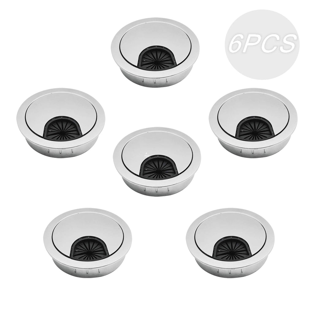 AGOOBO 6 Pcs Metal Cable Grommet, 2 inch Zinc Alloy Desk Table Grommet Cable Cord Hole Cover for Home and Office, Fits 2 inch Hole (Silver)