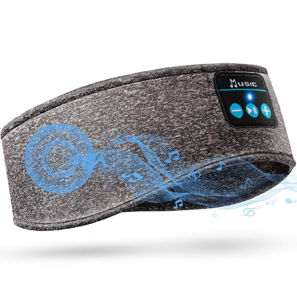 Sleep Headphones Bluetooth Headband, HiFi Wireless Bluetooth 5.0 Music Headband Elastic Sports Headband Headphones with Built-in Thin Headphones for Running Yoga Travel Side Sleepers (Grey) Grey