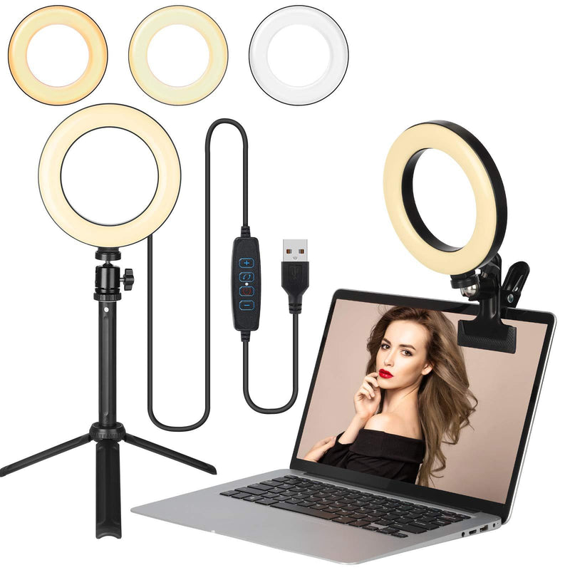 6" Selfie Ring Light, Video Conference Lighting with Extendable Tripod Stand and Clamp Mount, Webcam Light with 3 Light Modes for Desk, Laptop, PC Monitor, Makeup, Live Stream, YouTube, Photography Type-B