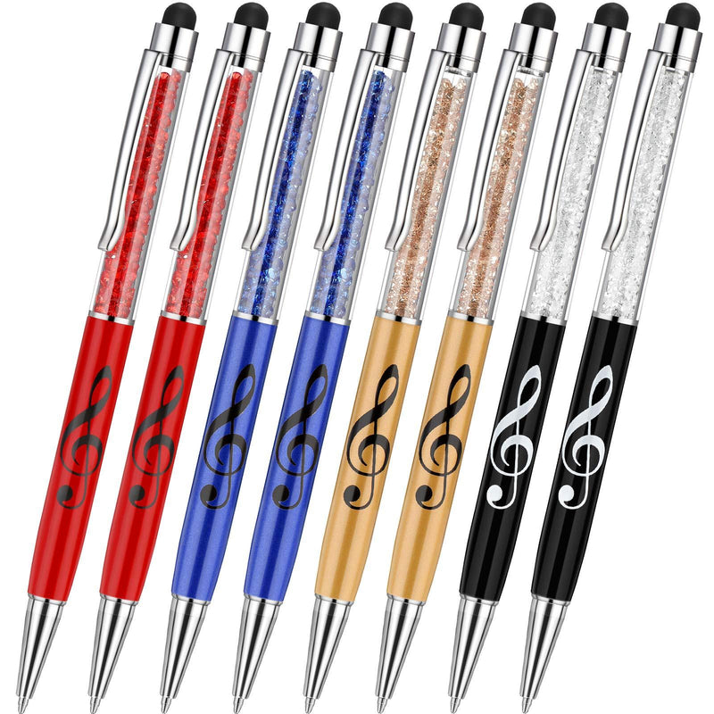 Bling Crystal Stylus Pen Diamond Capacitive Stylus and Black Ink Writing Pen 2 In 1 Retractable Touch Screen Pens Music Note Ballpoint Pen for Touch Screens Device (8 Pieces) 8