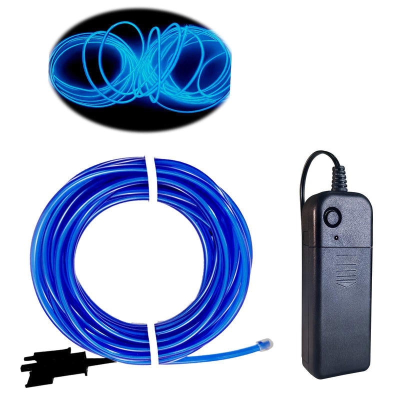 El Wire Blue, 16ft Neon Light with Battery Pack Neon Glowing Strobing Electroluminescent Wire for Parties, Halloween Decoration