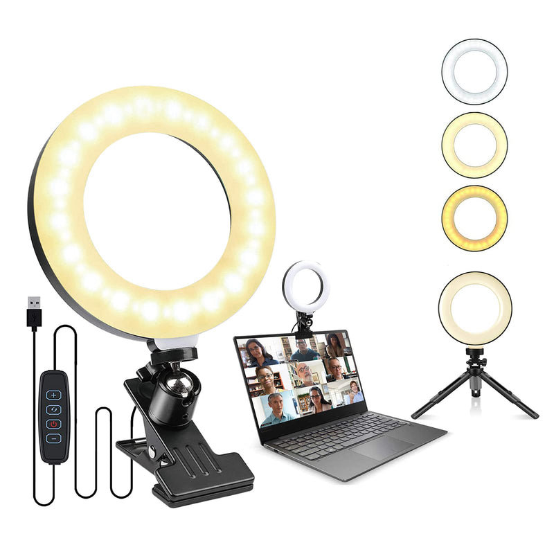 Video Conference Lighting for Laptop Computer, 6.3'' Selfie Ring Light with Stand for Remote Working, Zoom Meeting Calls, Webcam Lighting, Live Streaming,YouTube Videos/Vlog/TIK Tok/Live Black