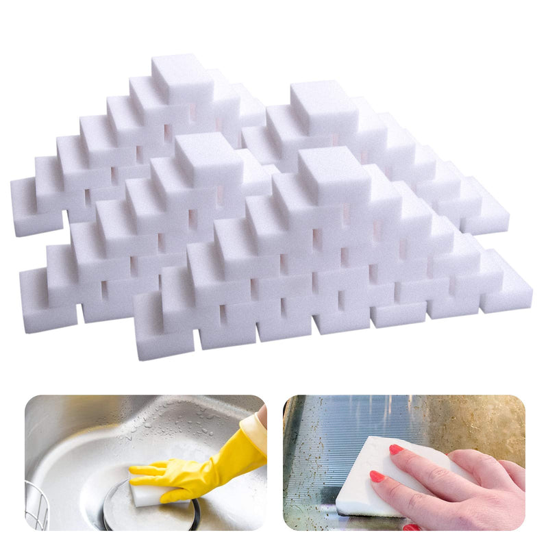 Melamine Sponge, 100Pc Magic Sponge Eraser, Melamine Foam Bulk Sponge Sheets, Bathroom Oven Shower Glass Dishes Stove Top Kitchen Sinks Bathtub Wall Tile Baseboard White Shoe Cleaner, Not Easily Rip 100pcs
