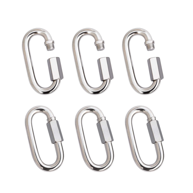 1/4'' Quick Links Chain Connector - Stainless Steel D Shape Locking Carabiner for Hammock, Swing, Sail, Pet, Boating, Camping, Indoor Outdoor Euipment, 6 Packs (M6) M6-6 pieces