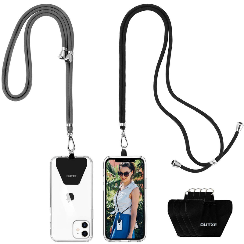 Phone Lanyard 2 Packs - 2× Neck Lanyard, 4× Pads with Adhesive(Black+Grey) #1-Black+Grey
