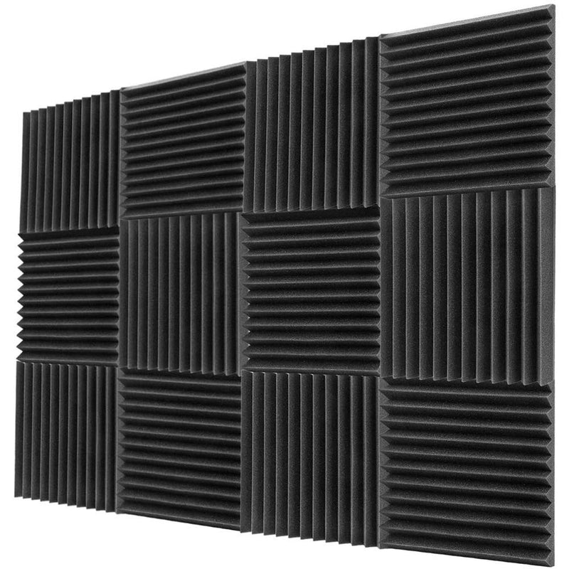 EKUPUZ Acoustic Panels - 12Pcs Acoustic Foam Panels Wedge 2 X 12 X 12 Soundproof Studio Wall Tiles,Studio Foam Wedges - High Density Panels - Soundproof Wedges Easy Install Black