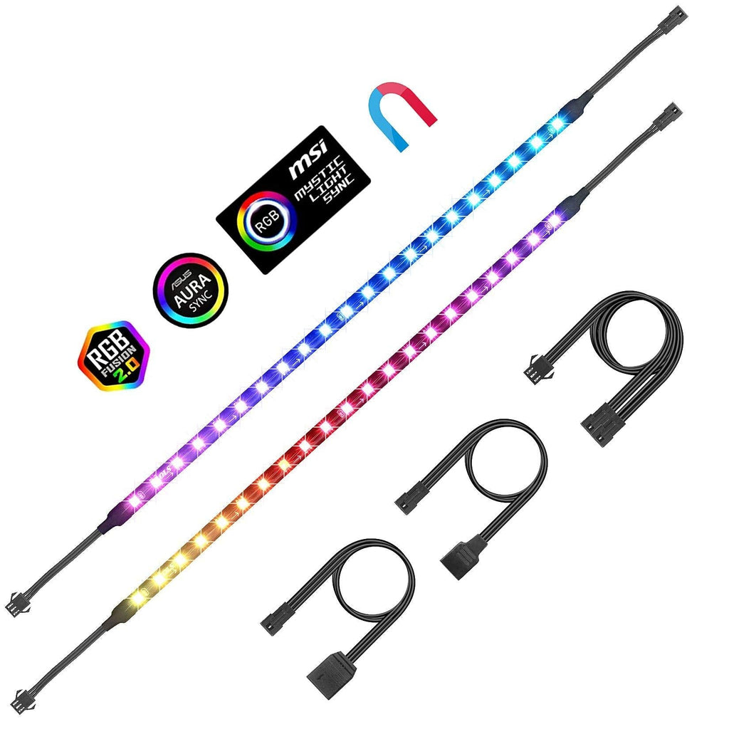 PC Addressable RGB LED Strip Lights Aclorol Magnetic LED Light Strip for PC Case DIY Lighting 5V 3-pin ARGB Headers 14in 2PCS 42 LEDs Compatible with ASUS Aura Gigabyte Fusion MSI Mystic Motherboard