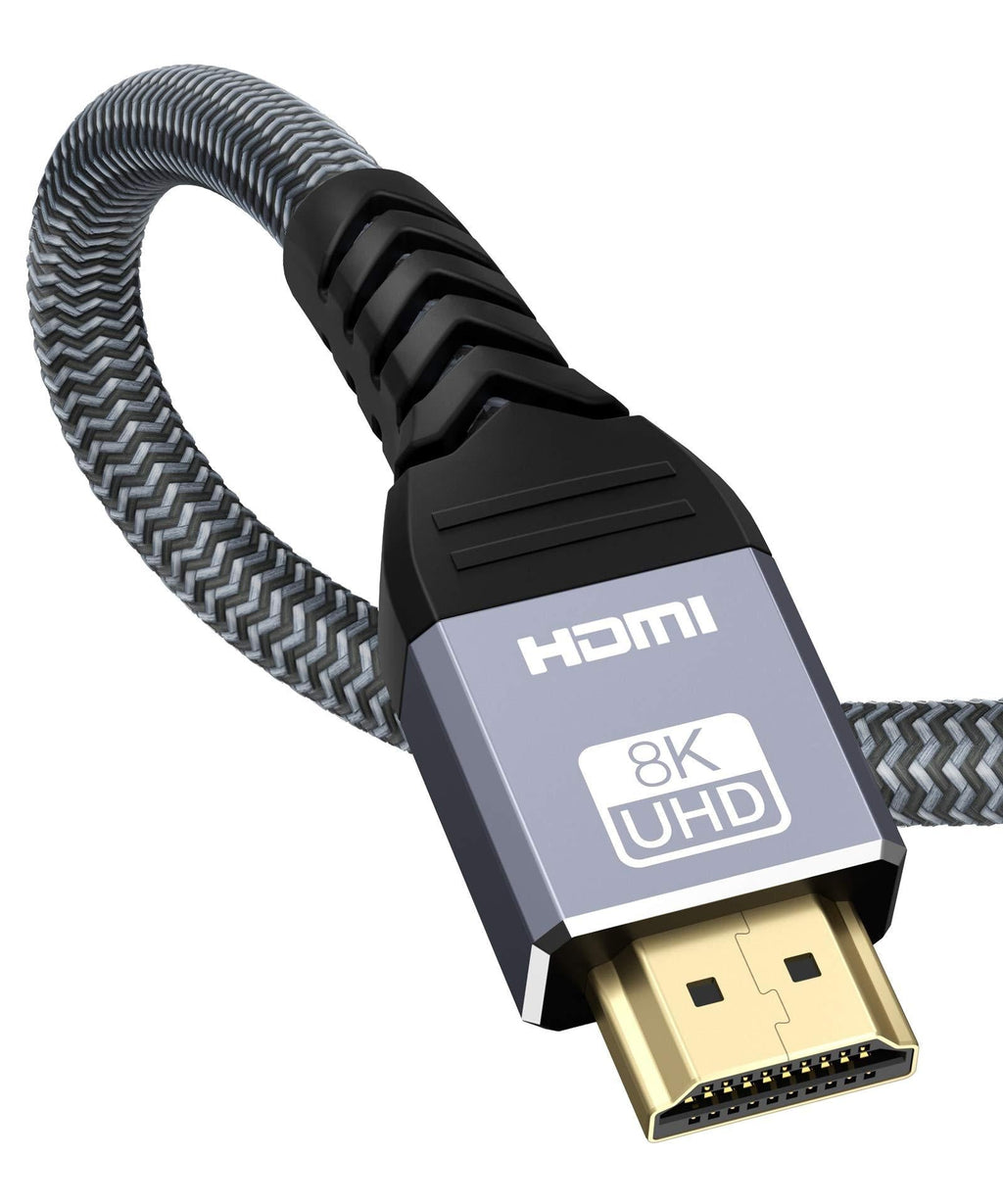 8K HDMI 2.1 Cable 12Ft,ALLEASA Ultra High Speed 8K@60Hz,4K@120Hz@144Hz DSC,HDR UHD 7680×4320,eARC HDR10+,HDCP 2.2&2.3,Compatible with PS5/PS4/PS3(Gray) 12 FT GREY