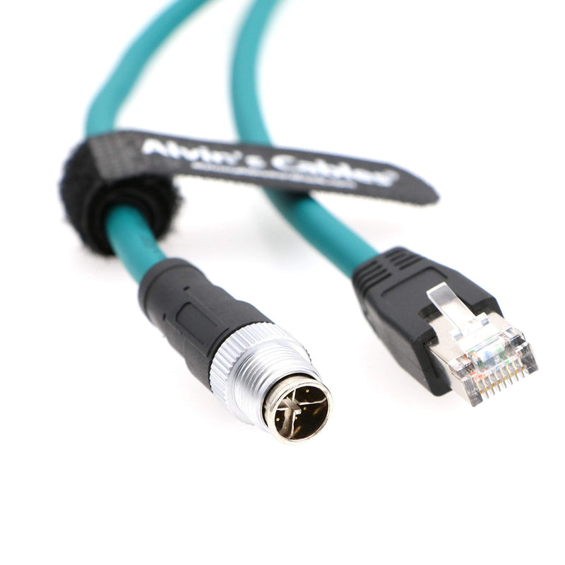Alvin's Cables M12 8 Position X Code to RJ45 Industrial Ethernet Cable for Cognex in Sight 8200 8400 Series IP67 Waterproof Shielded Cord for Industrial Camera 16.4ft/5M Dark green