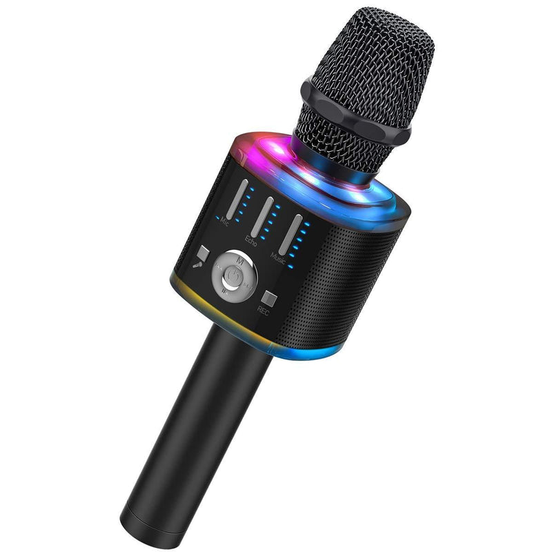 WUTUNS Wireless Bluetooth Karaoke Microphone, Portable Handheld Karaoke Microphone with LED Lights Magic Voice, Gift for Kids Adults Birthday Party Christmas Black