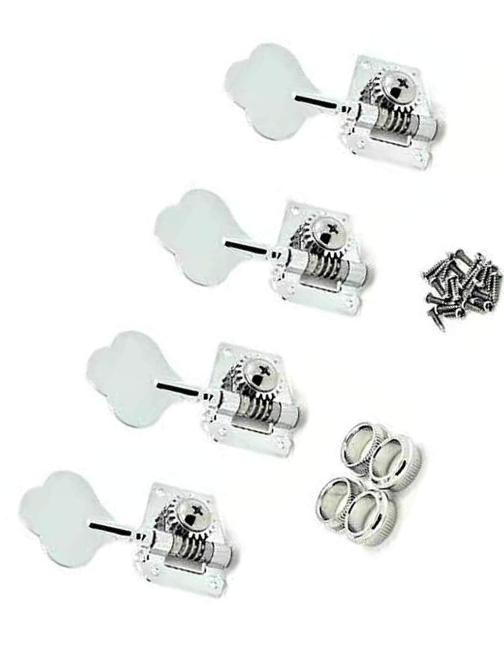 4-in-line 4R Vintage Open Gear Bass Tuners Machine Head Tuning Keys Pegs Set Right Hand for Jazz Precision P Bass Replacement, Chrome