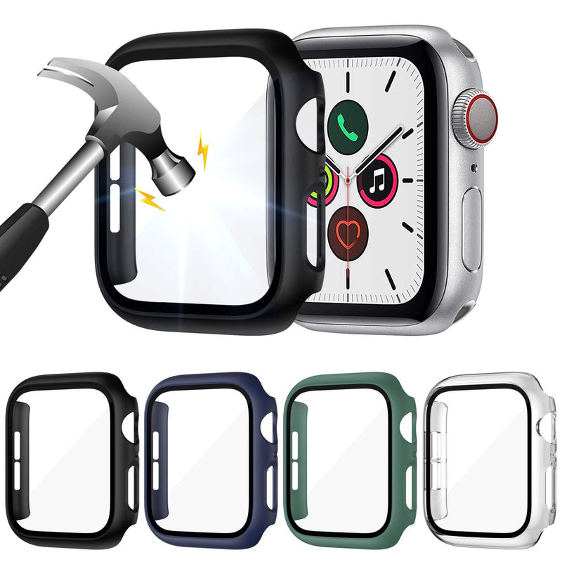 ZEBRE 4-Pack Screen Protector Compatible with Apple Watch SE/Series 6 / Series 5 / Series 4 40mm, Hard PC Tempered Glass Protective Case Cover Compatible with iWatch Series SE/6/5/4 Black/Midnight Blue/Green/Clear