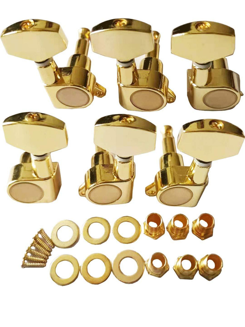 6 Pieces Guitar Machine Heads Knobs Guitar String Tuning Pegs Machine Head Tuners for Electric or Acoustic Guitar 3L 3R Gold 2101-QTN01-3+3GD