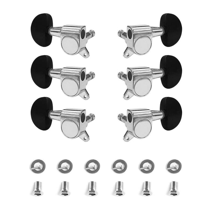 Guitar Tuning Pegs, Closed, Silver Body and Black Ends, Round Heads, Guitar Tuning Machines, for Acoustic Guitar