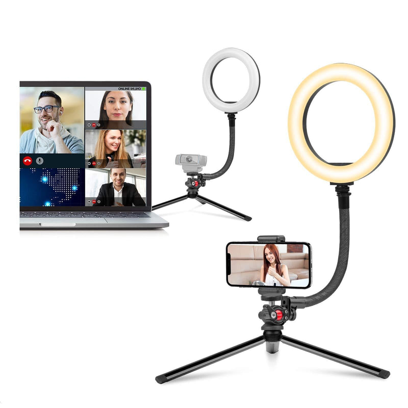 Video Conference Lighting for Laptop Computer, 8" Desktop Ring Light Webcam Lighting Stand with 1/4" Thread for Photo,Makeup,Live Stream, Zoom Meeting, Video Call, Webcam Chat, Camera Lighting,Phone