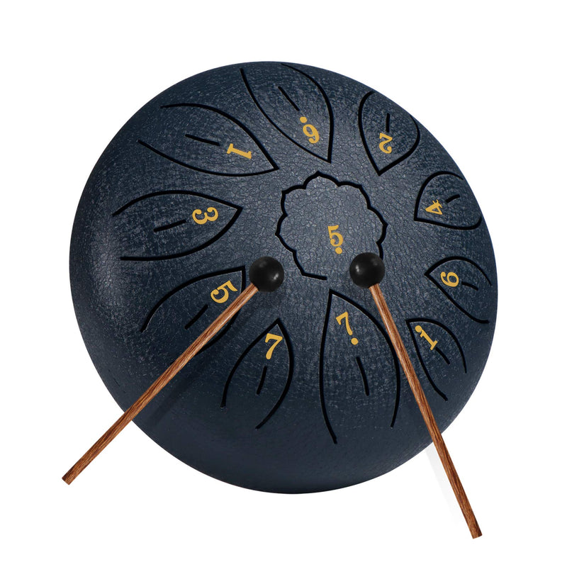 Steel Tongue Drum, C-Key Percussion Instrument 11 Notes 6 Inches Panda Drum Lotus Tank Drum Kit Zen Drum for Playing, Entertainment, Decompression, Music Therapy, Meditation Gift for Adult/Kid (Navy)