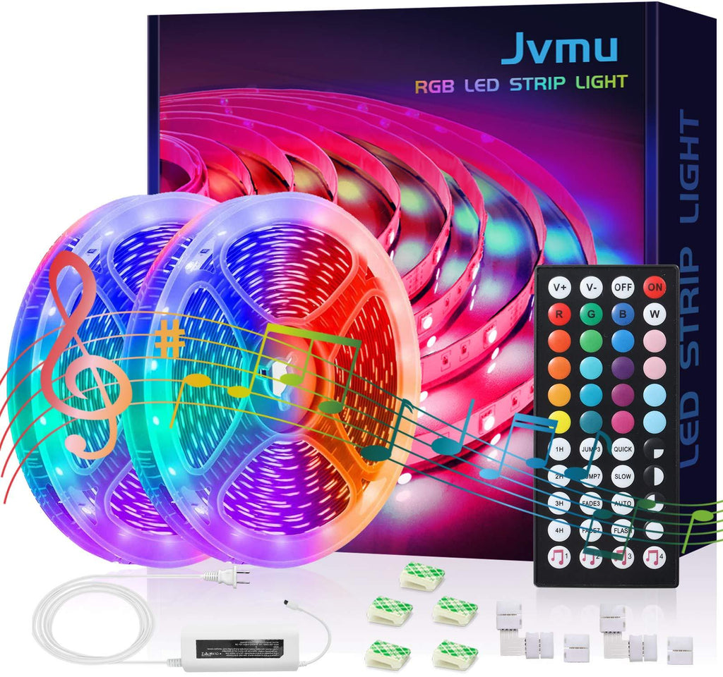JVMU LED-Strip Lights Flexible-Changing Decoration-Bedroom - 82Ft 2 Rolls RGB 5050 LED Lights Sync to Music 44 Keys IR Remote Controller Own Patent 2 in 1 Adapter for Room,Kitchen,Party Decoration