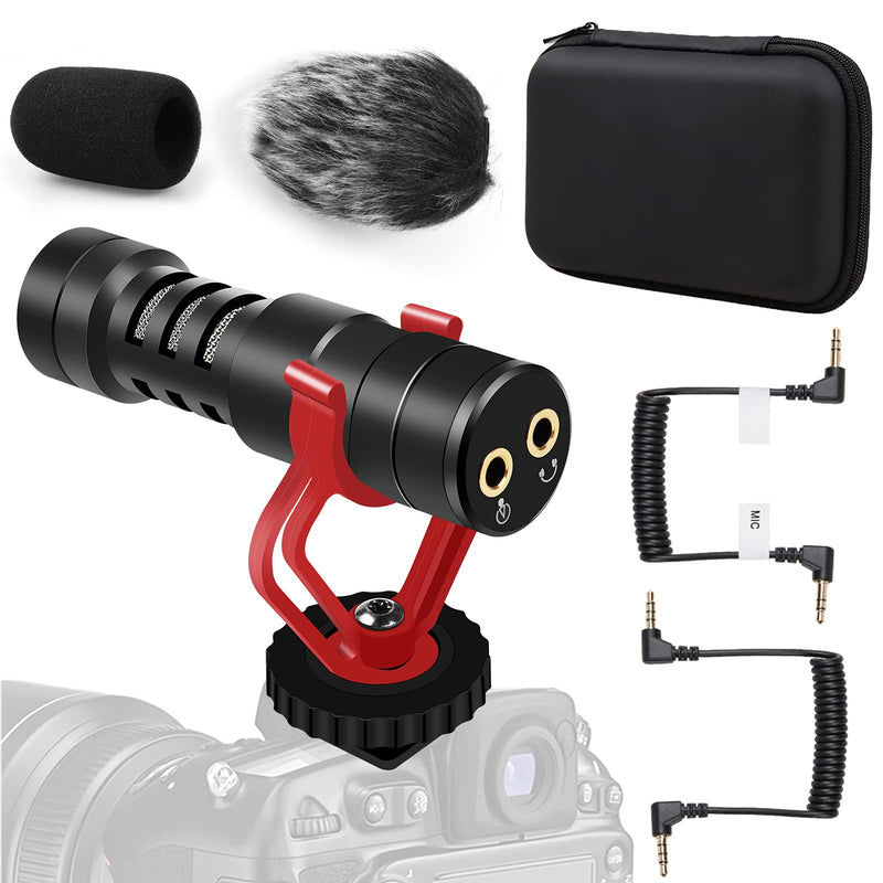 Camera Microphone, External Video Microphone Shotgun Mic for Camera Phone iPhone with Shock Mount Windscreen Windproof Cover, DSLR Mic for Canon Nikon Sony Panasonic Fuji Interview Vlogging