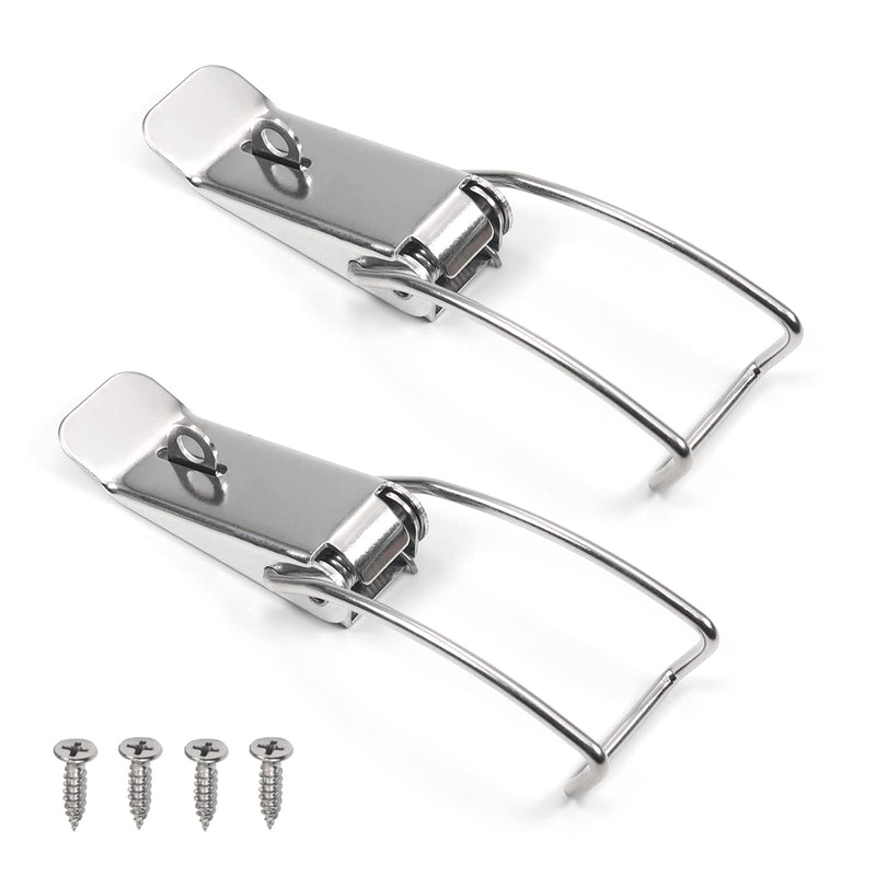 Yinpecly Spring Loaded Toggle Latch Hasp 2Pcs 201 Stainless Steel Hardware Fitting Spring Loaded Locks Hasps for Cabinets Case Box Trunk Catches, 4.67 inch Length Silver Tone with Lock Hole 2pcs 118.5mm no hook