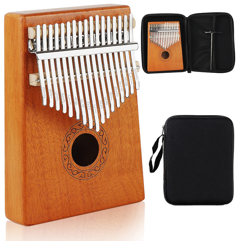 OurWarm Kalimba Thumb Piano 17 Keys, Mbira Sanza African Wood Finger Piano with Professional Study Instruction Tune Hammer and Waterproof Protective Box, for Kids Adults Beginners Musician Gifts