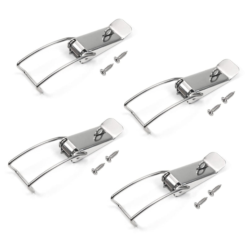 Yinpecly DK020 201 Stainless Steel Spring Loaded Toggle Latch Hasp Hardware Fitting Spring Loaded Locks Hasps for Cabinets Case Box Trunk Catches, 4.67 inch Length Silver Tone with Lock Hole 4Pcs 4pcs 118.5mm no hook