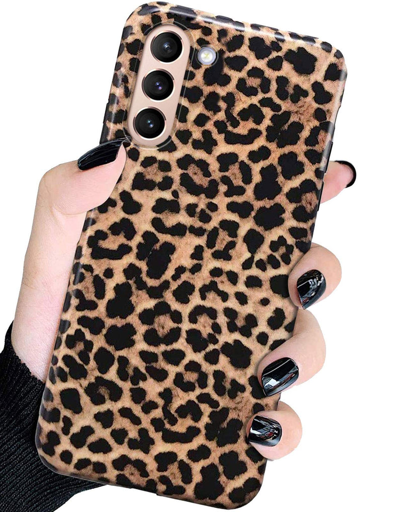 J.west Galaxy S21+ Plus Case 5G 6.7-inch, Vintage Leopard Design Pretty Classic Matte Cheetah Pattern Print Black Soft Silicone Cover for Women Girls Slim TPU Shockproof Protective Phone Case Brown
