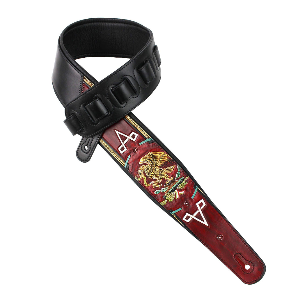 Walker And Williams KB-52-RD Black Strap w/Mexican Coat Of Arms Design On Scarlett Red Carved Leather