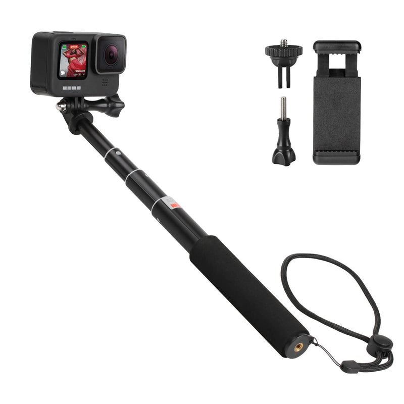 HSU Extendable Selfie Stick，Waterproof Hand Grip for GoPro Hero 10/9/8/7/6/5/4, Handheld Monopod Compatible with Cell Phones, AKASO Campark and Other Action Cameras 7.9"to 22.6"