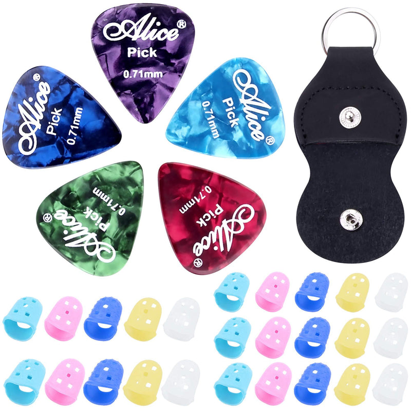 Guitar Picks & Guitar Pick Holder Guitar Accessory Kit,DERMASY Double Sided Guitar Picks with Leather Key Chain Pick Holder and Guitar Fingertip Protectors for Guitar Electric Guitar Bass Ukulele