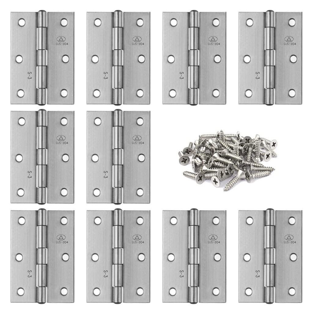 Adiyer 10pcs 304 Stainless Steel 2.5-inch Folding Butt Hinges Home Furniture Hardware Door Hinges for Case Lid Wooden Jewelry Box Lid (63mm x 41mm x 1.2mm) 63x41x1.2mm w Screws