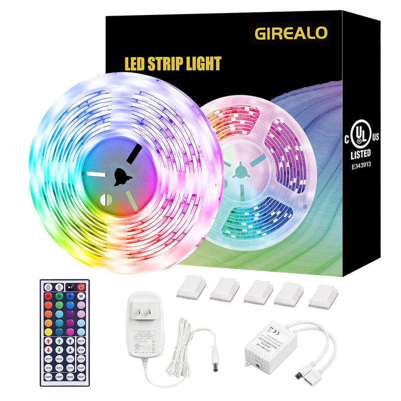 GIREALO LED Strip Lights 16.4ft Waterproof, Color Changing Rope Light with 44 Keys IR Remote, 5050 RGB 150 LEDs Room Lights for Bedroom Lighting Kitchen Bar TV Dorm Decor HW30-5K44-3