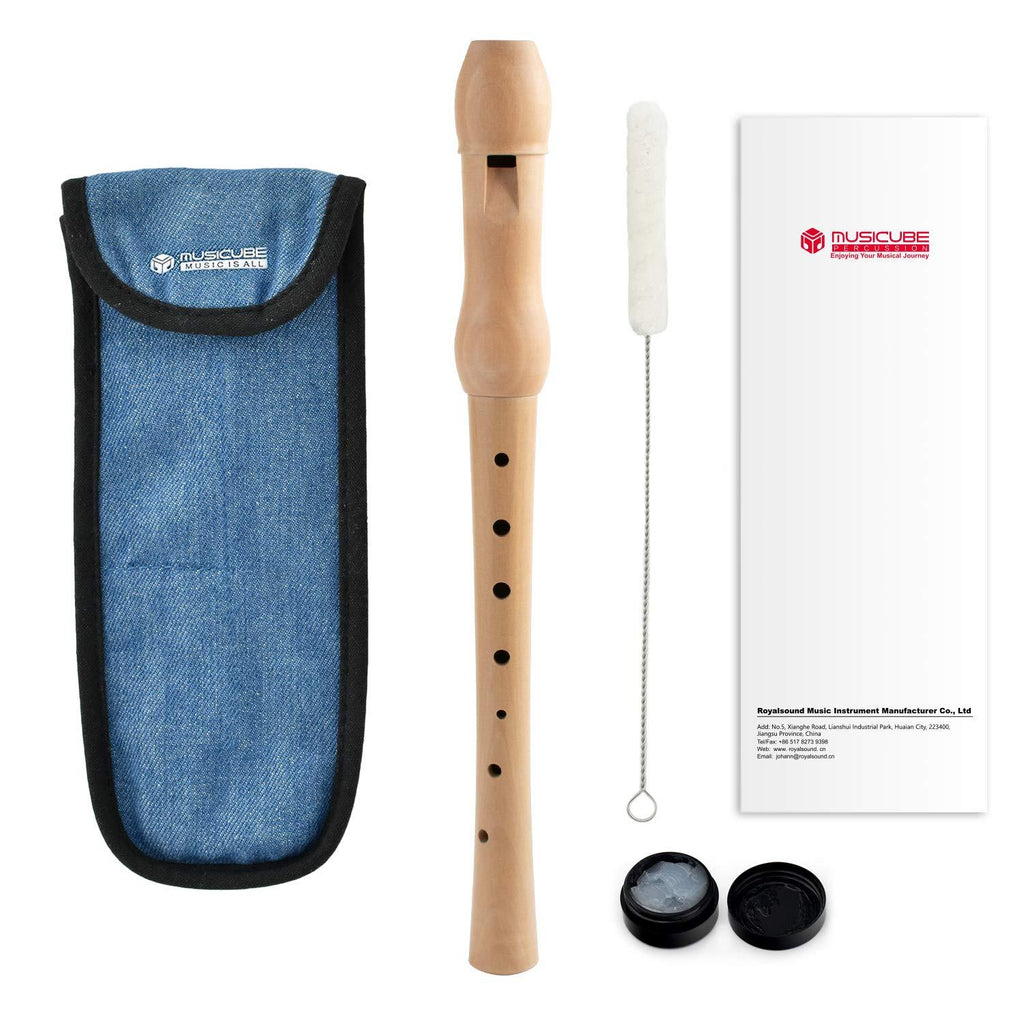 MUSICUBE Professional Soprano Recorder Instrument for Beginner Kids Adults German Fingering Single Hole 2 Piece Pear Wood Recorder with Cotton bag Fingering Chart Joint Grease Cleaning Kit 150113
