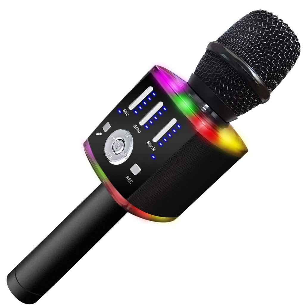 Wireless Bluetooth Karaoke Microphone for Kids Adults, Portable Karaoke Microphone with LED Lights, Portable Handheld Mic Speaker Machine, Great Gifts Toys for Girls Boys Black